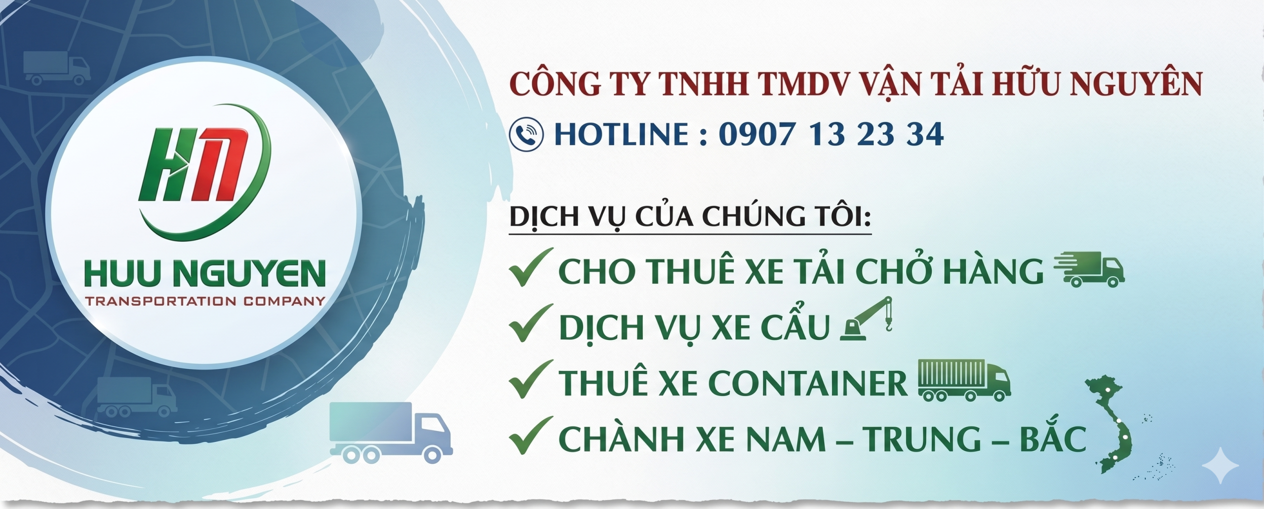 Vận Tải Hữu Nguyên là đơn vị cho thuê xe tải uy tín với giá minh bạch, giao hàng tận nơi